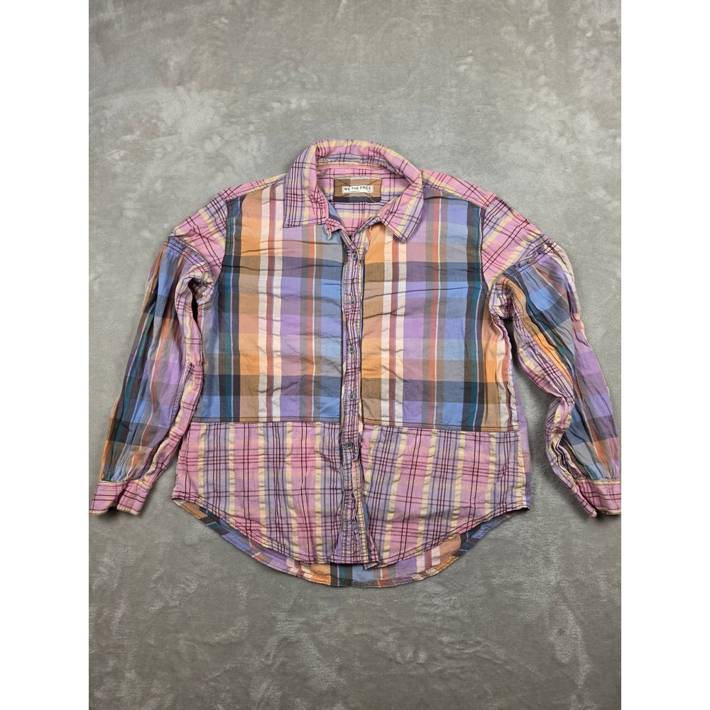 We The Free People Plaid Button Up Shirt Women S Oversized Patchwork‎ Top Boho